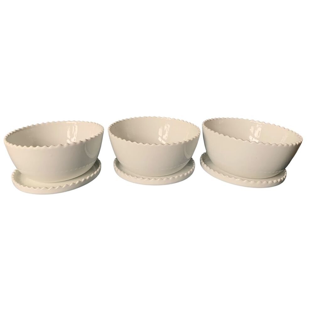3 Paola Navone Crate & Barrel white scalloped Bowls & Sauces Set Lot